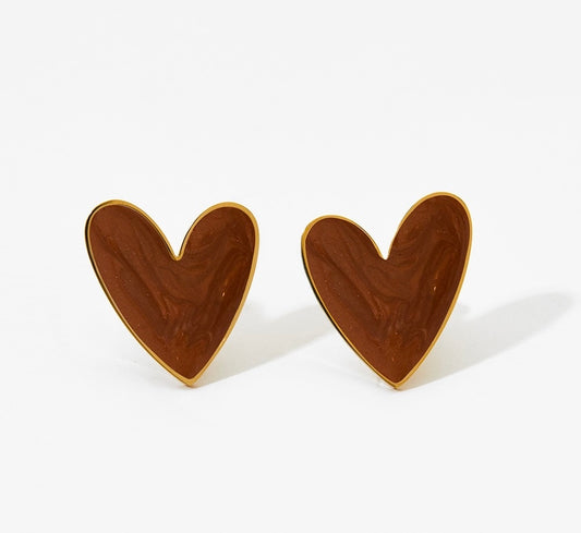 Brown Heart Earrings